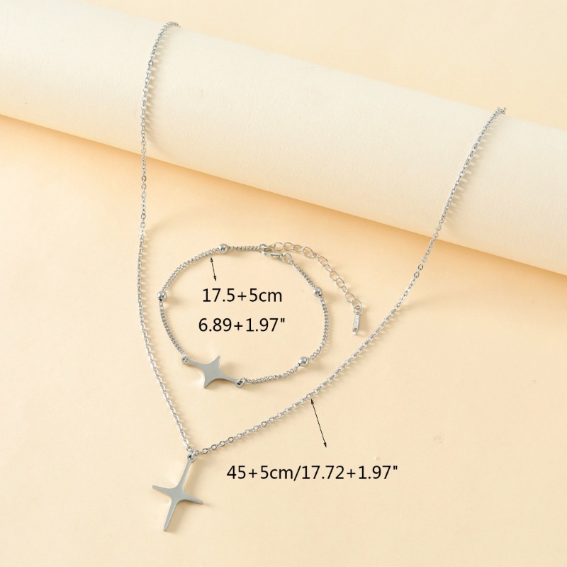 Zzz Set Kalung + Gelang Tangan Rantai + Anting Tusuk Motif Salib Aksen Hollow Untuk Perhiasan Wanita / Hadiah