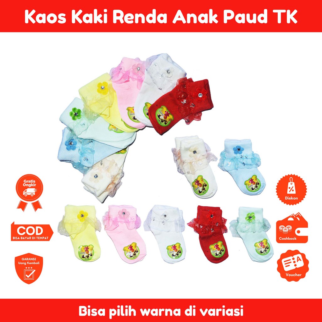 CUCI GUDANG Kaos Kaki Renda Anak Paud TK / Kaos Kaki Anak Perempuan Polos