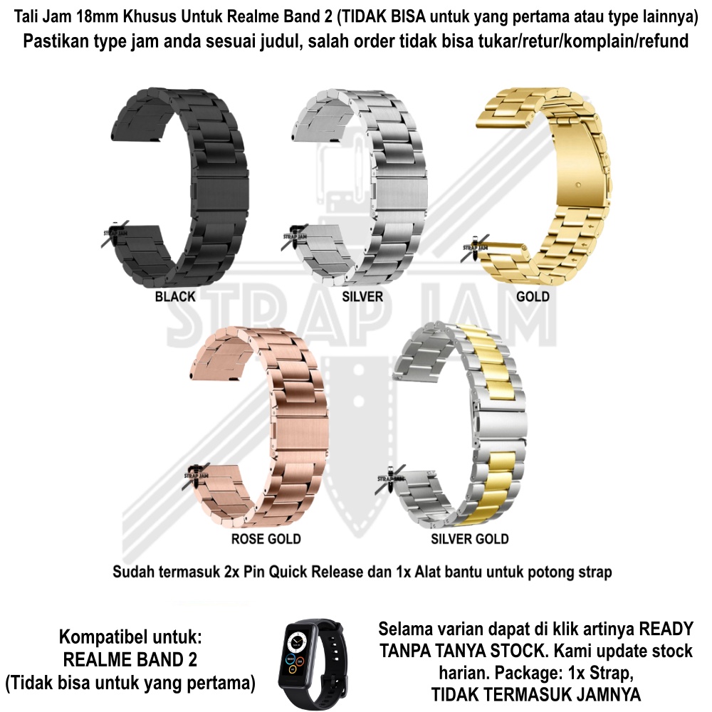 Tali Jam Realme Band 2 - Strap 18mm Stainless Steel Padat Bukan Hollow