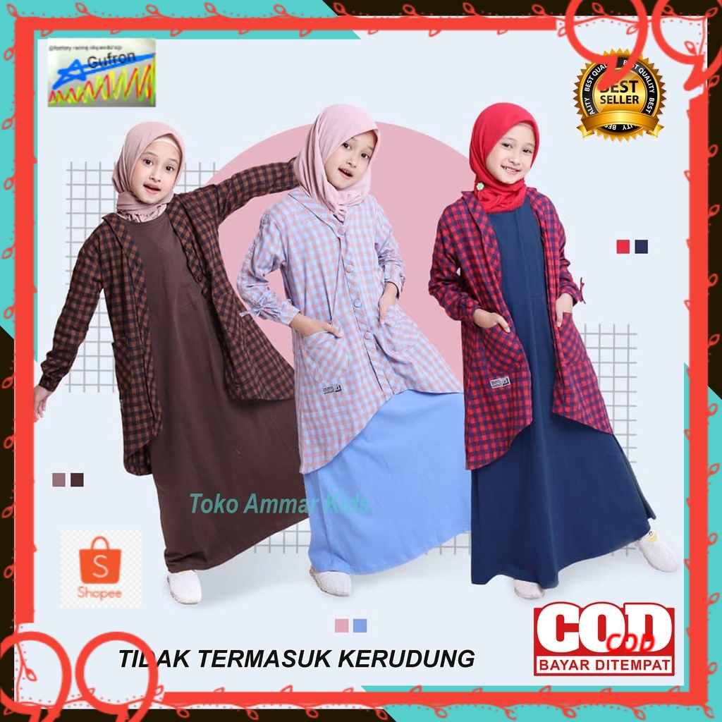Misora Set Inner Outer Anak Perempuan Cewek Hoofla Kids (Inner Gamis Lengan Tangan Pendek & Outer Ta