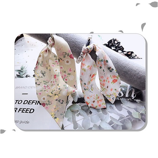 Ikat Rambut Motif Print Bunga Butterfly Aksen Mutiara Gaya Korea Untuk Wanita AM2