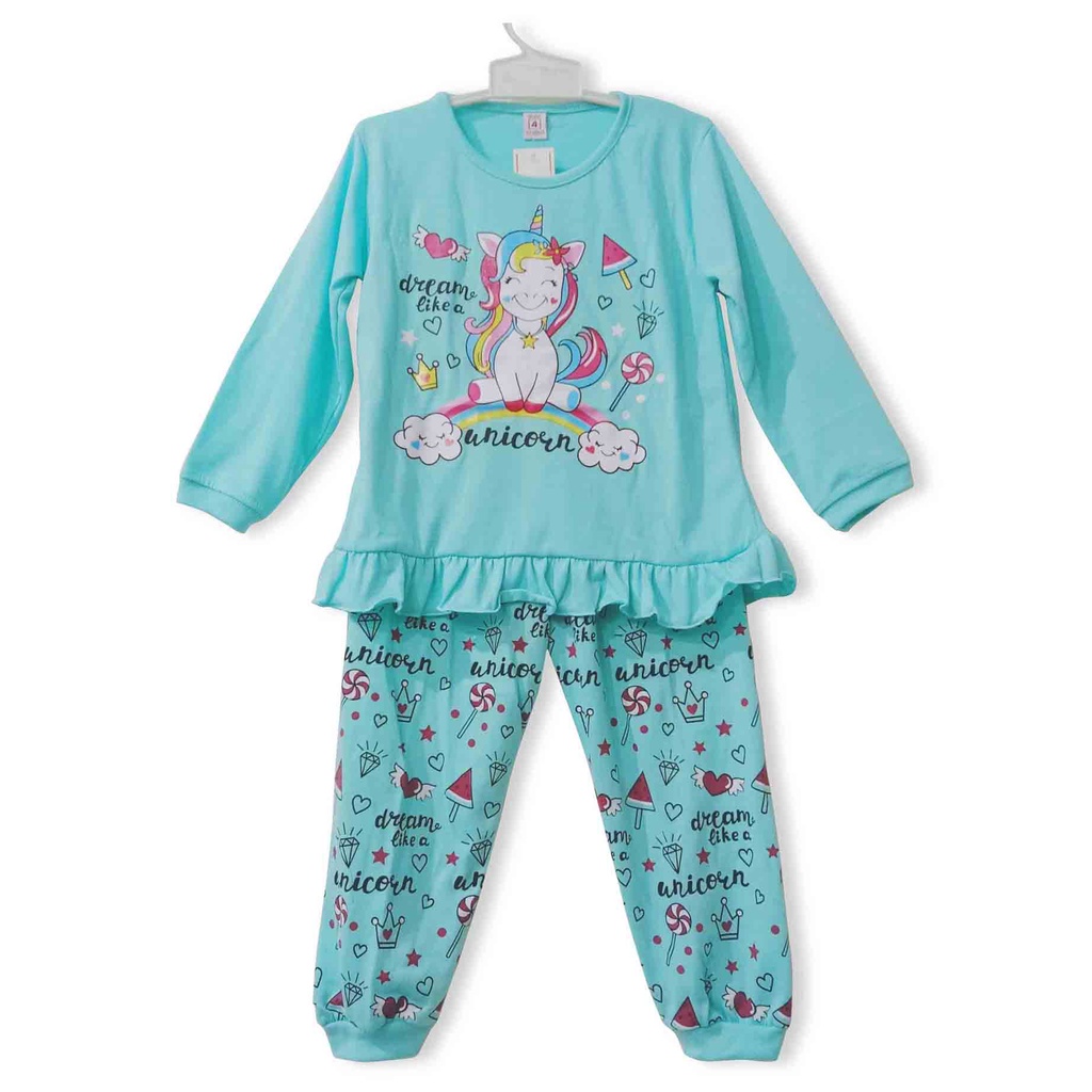 Stelan Baju Tidur Piyama Anak Lengan Panjang baju tidur anak Verymoda-UNICORN TOSKA