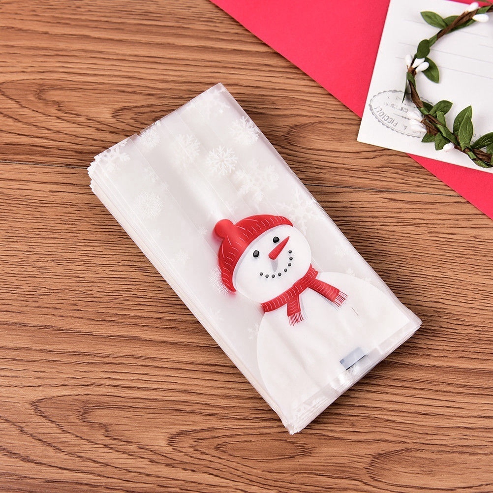 50pcs Christmas Biscuit Packaging Bags Cute Snowman Cookies Snack Gift Bag Baking Bags