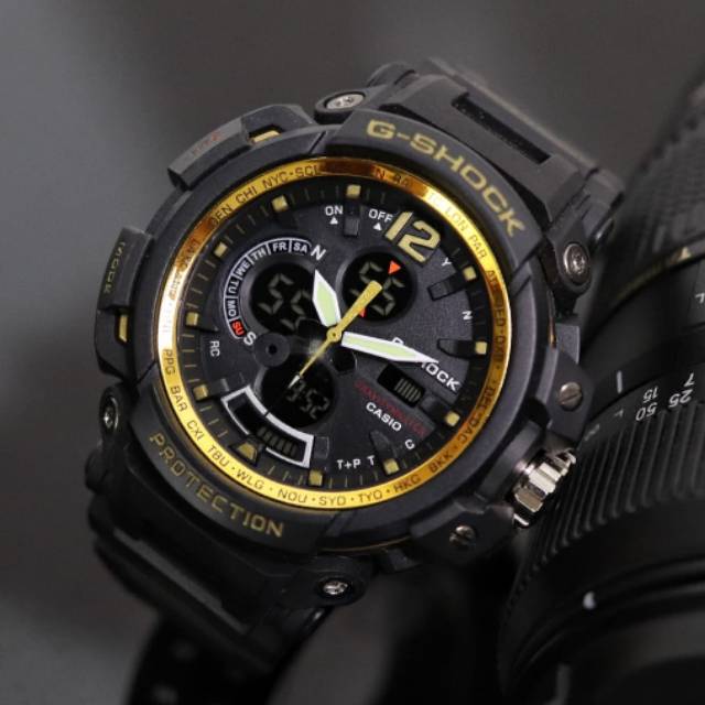 Jam Tangan Casio Gshock GPW2000 Water Resist Renang - Hitam lis Gold