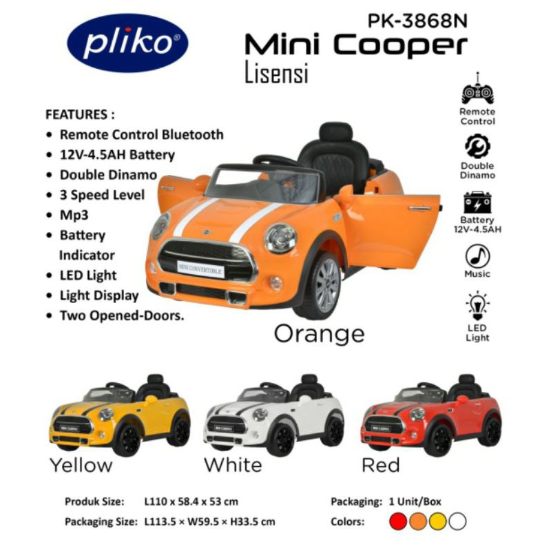 Mobil aki anak Pliko Mini Cooper PK 3868
