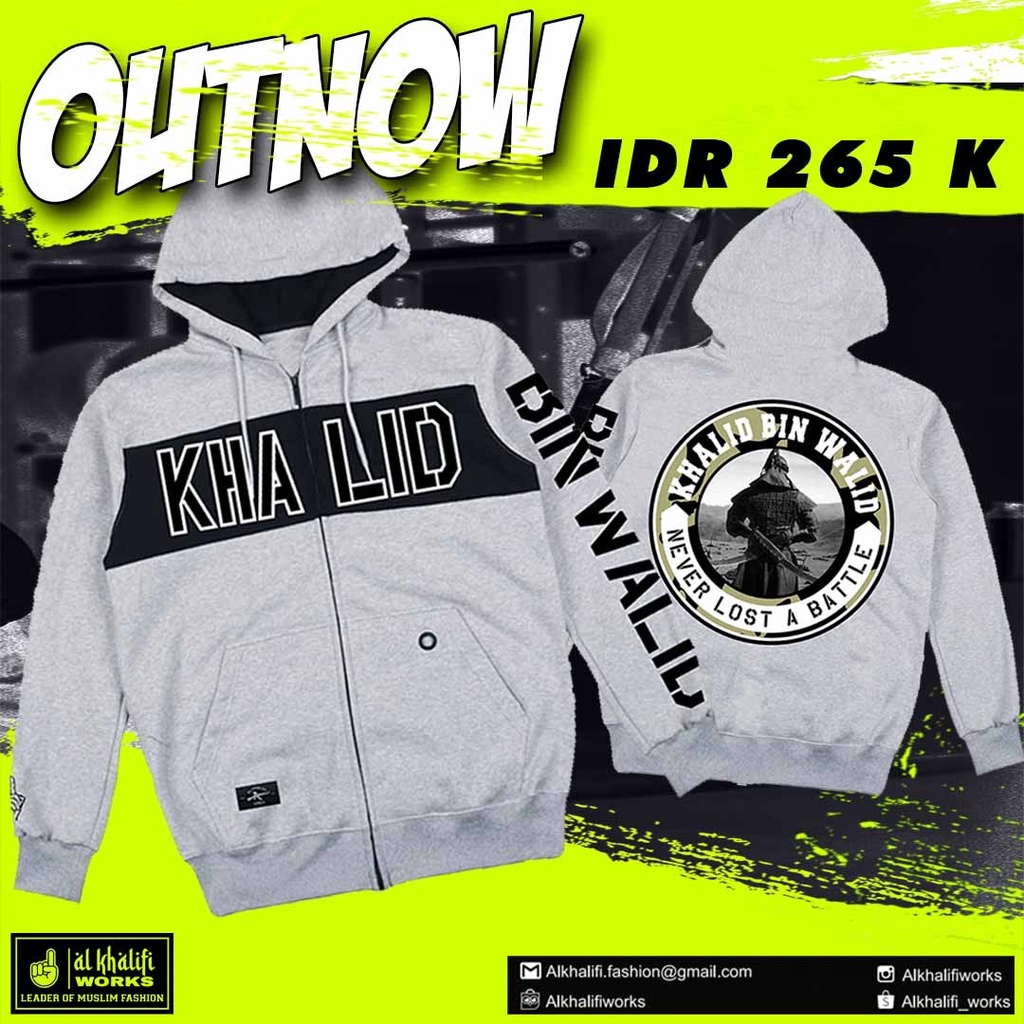 ZIPPER HOODIE - KHALID BIN WALID - NEVER LOST A BATTLE