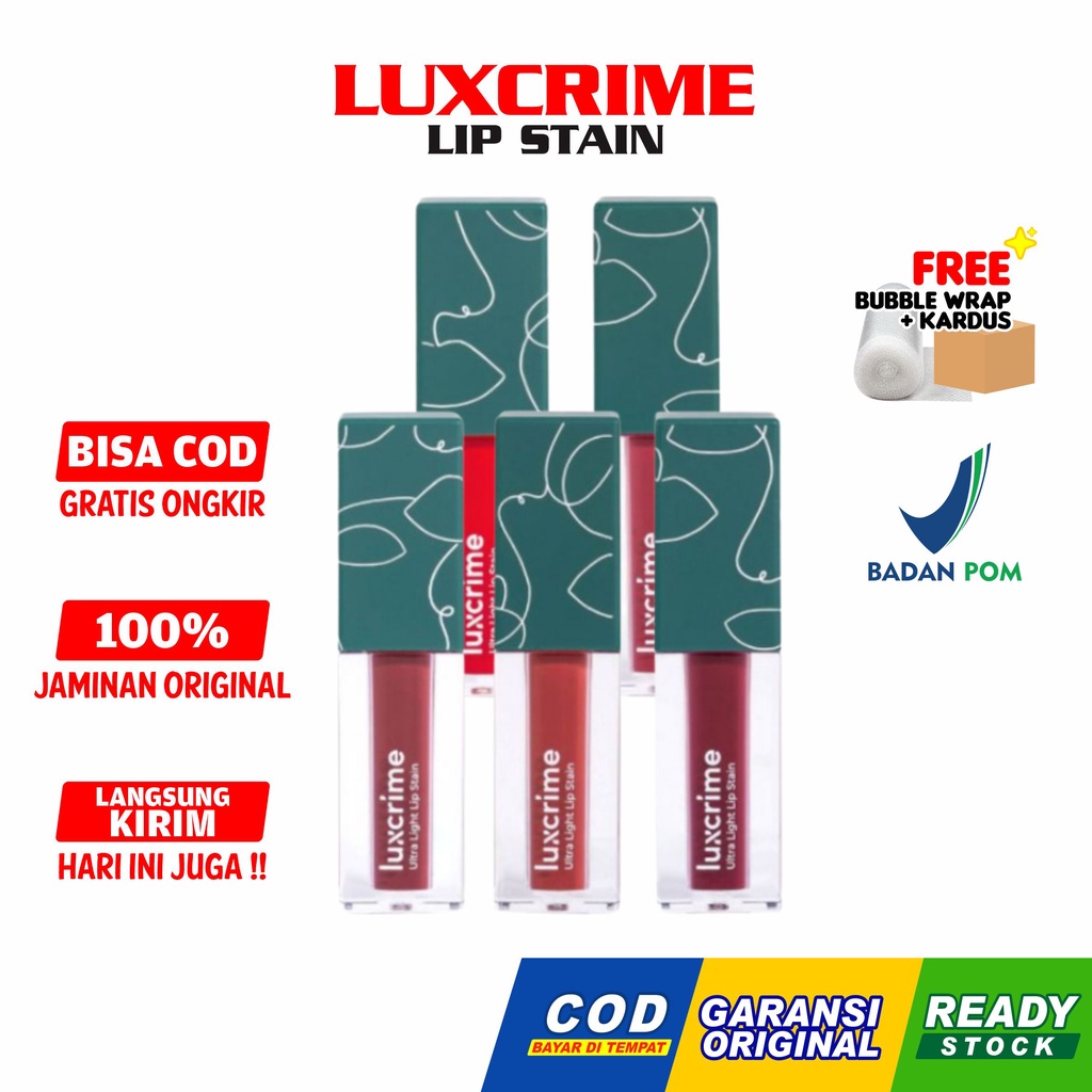 Luxcrime Ultra Light Lip Stain BPOM Glasstonberry | Flamingo | Rose Sand | Apricot | Amber Liptint