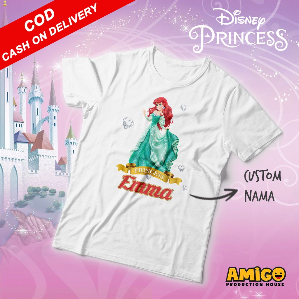 Kaos Anak custom Disney Princess baju Perempuan bayi kids gambar kembaran couple family ulang tahun