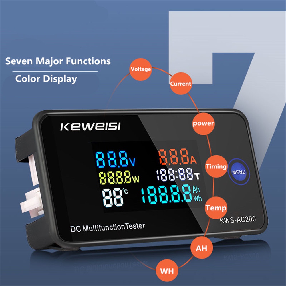 KWS-DC200 DC 0-200V 10/50/100A LED Voltage Current Temperature Digital Meter Built-in Shunt