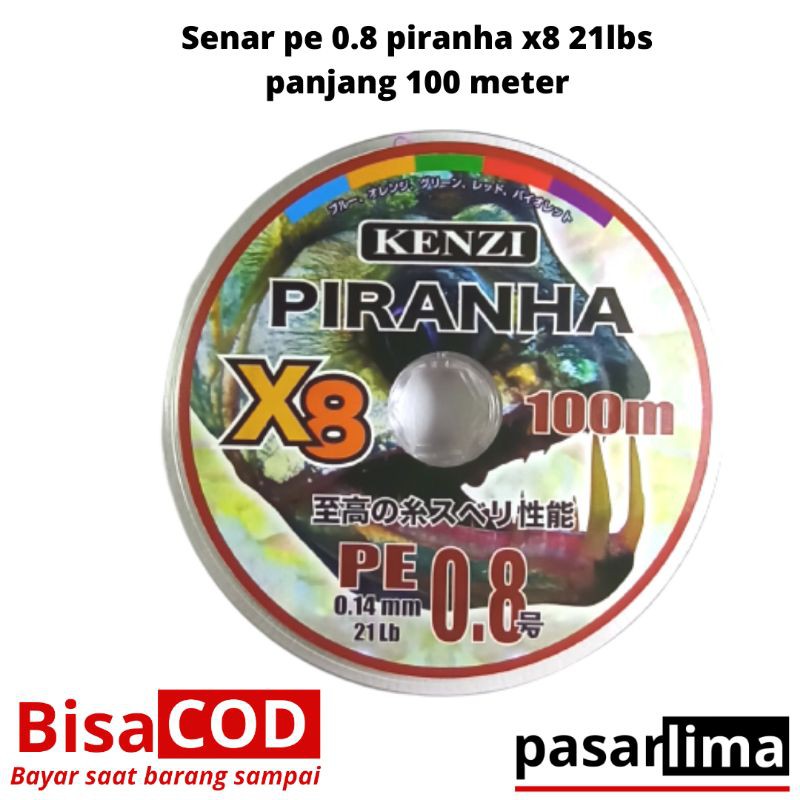 Senar pancing pe piranha x8 0.8 21lbs panjang 100 meter
