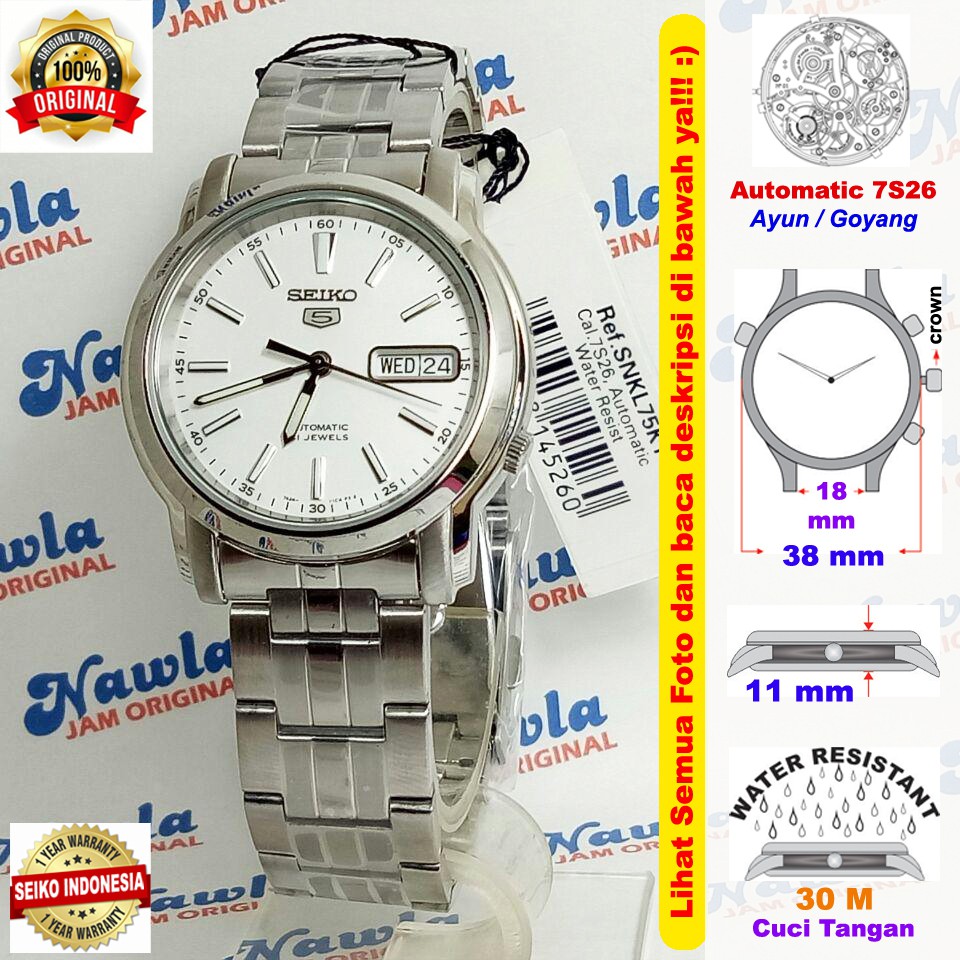 Seiko 5 SNKL75K1 Automatic White Dial - Jam Tangan Pria SNKL75