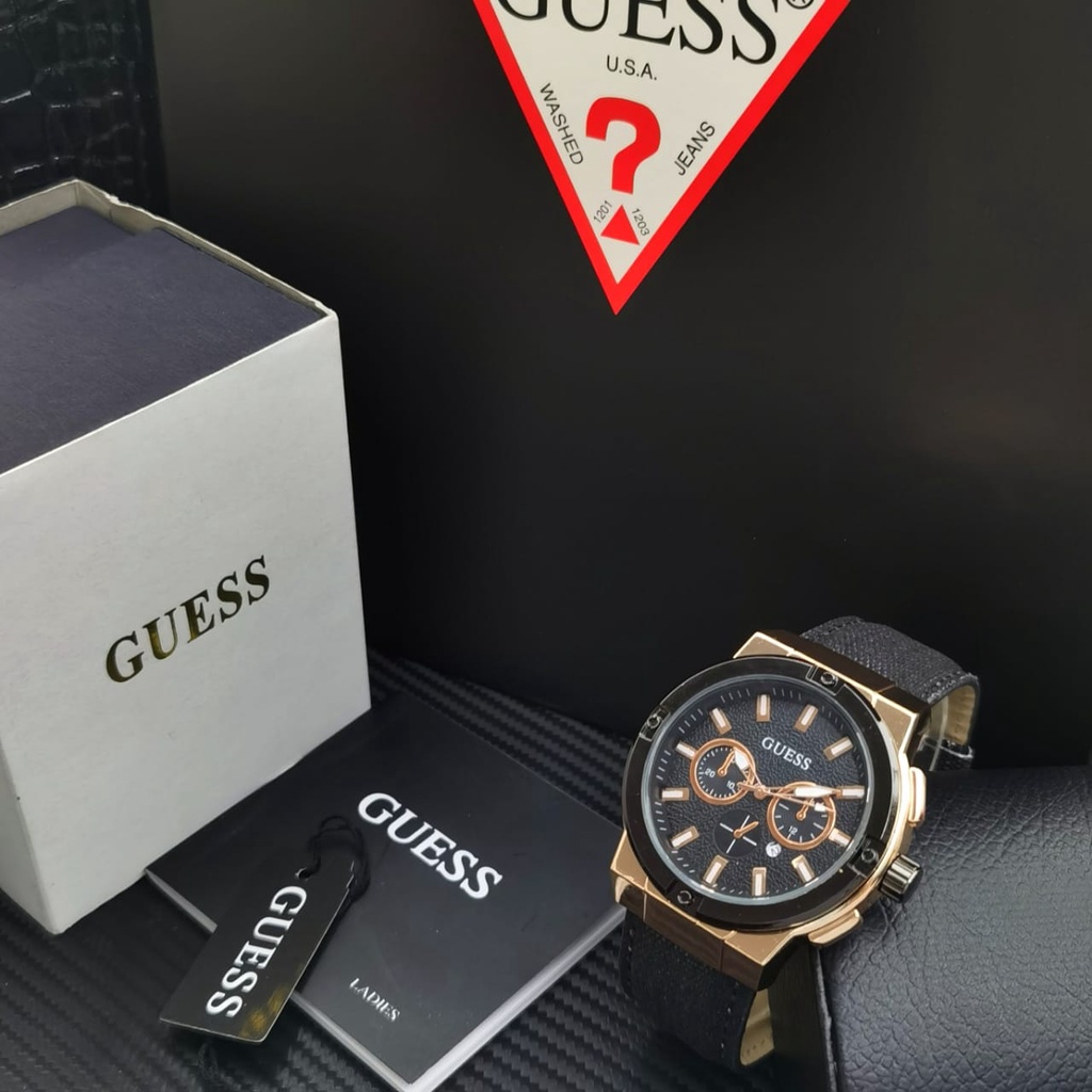 GROSIRAN JAM TANGAN GUESS 2106YL TANGGAL AKTIF TALI KULIT - JAM TANGAN PRIA INCLUDE BOX ORIGINAL