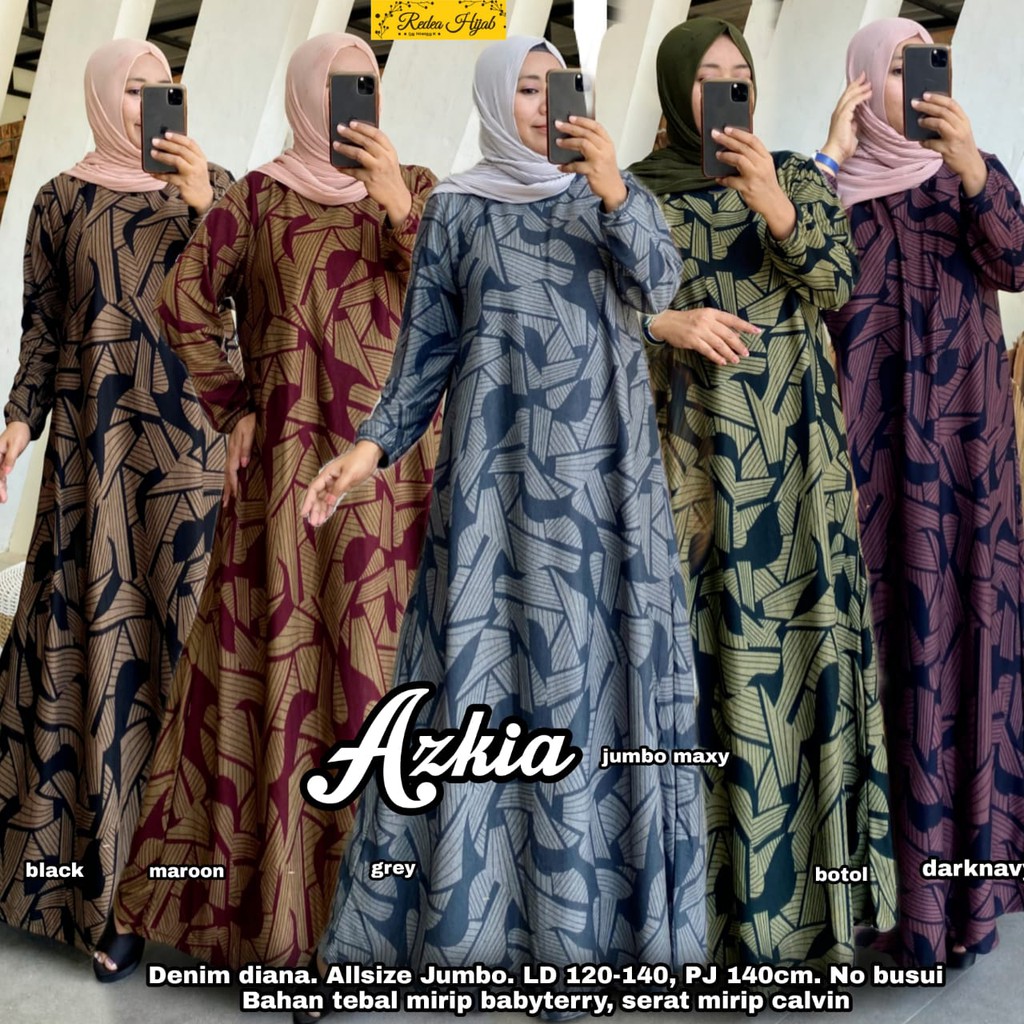 dress AZKIA JUMBO MAXY ld120-140 denim diana ALLSIZE jumbo bahan tebal GAMIS premium muslim wanita