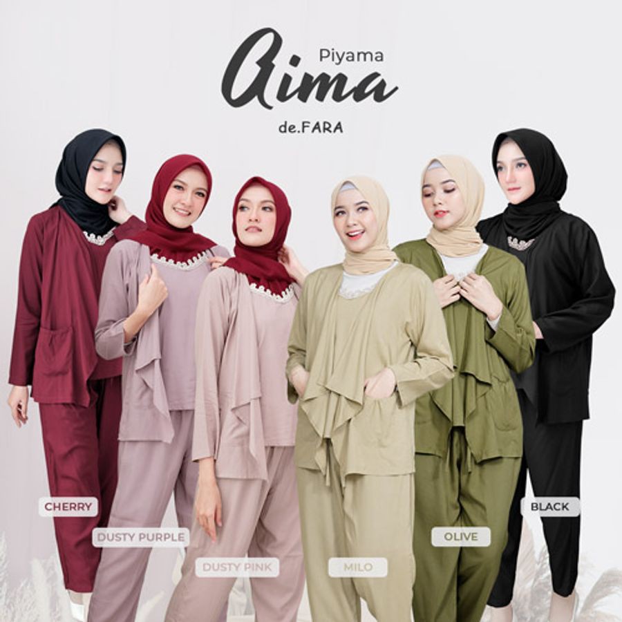 PIYAMA AIMA SET 3in1|| Inner Tank Top Outer Celana Baju Tidur Exlusive by DeFara