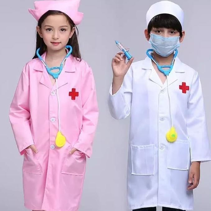 dokter kecil set lengkap baju,topi, stetoskop,masker&suntikan mainan Termurah Terbaru