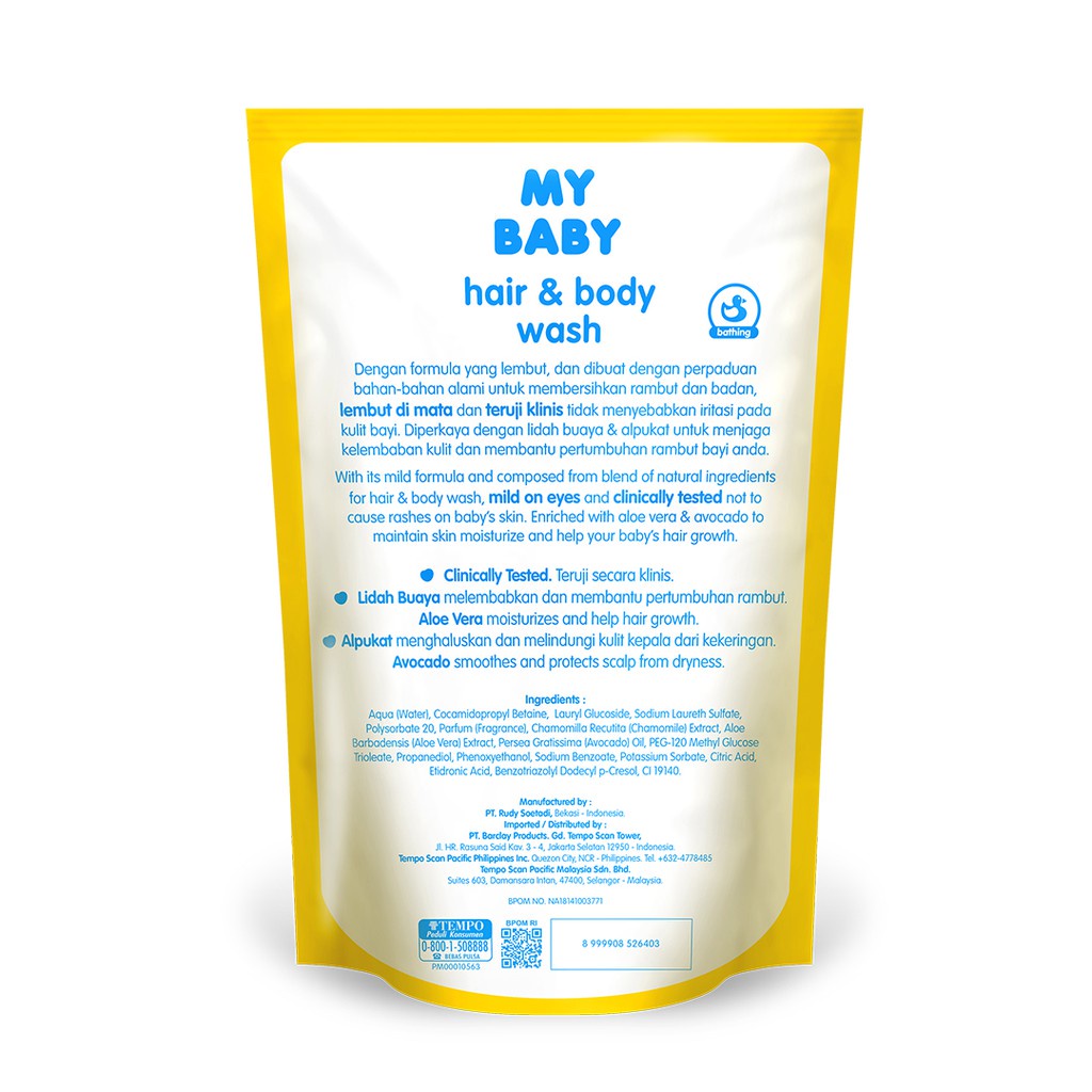 MY BABY Hair &amp; Body Wash Refill 400ml  Sampo &amp; Sabun Bayi 2 in 1