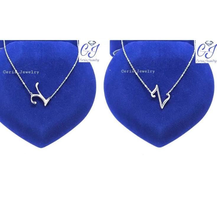 Kalung Perak Wanita Silver Asli 925 Lapis Emas Putih Rantai Jedar Liontin Huruf Alfabet/Kalung Vanes