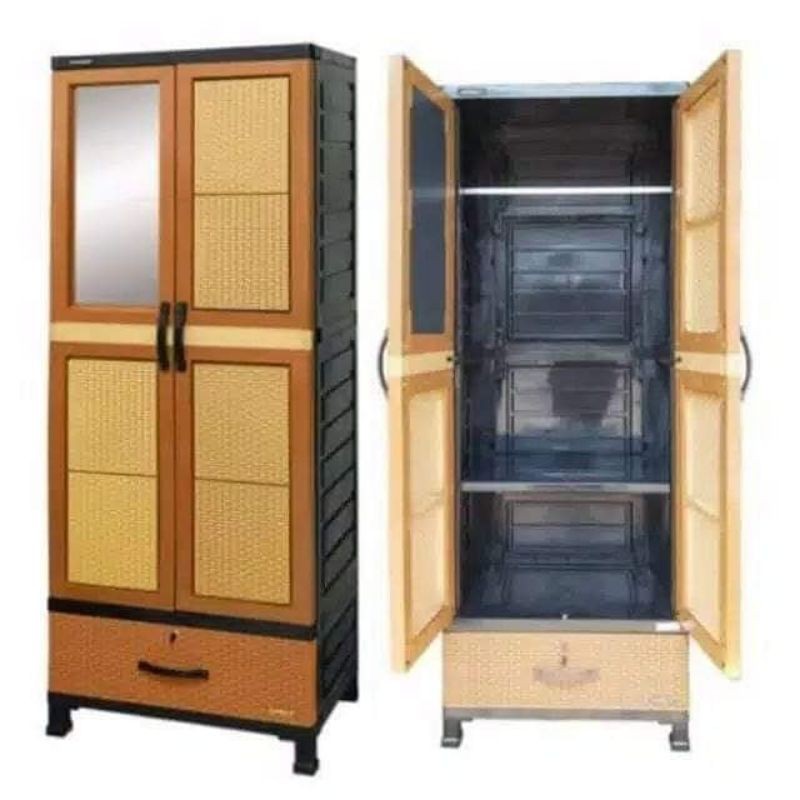 Lemari Napoli Kaca motif Rotan