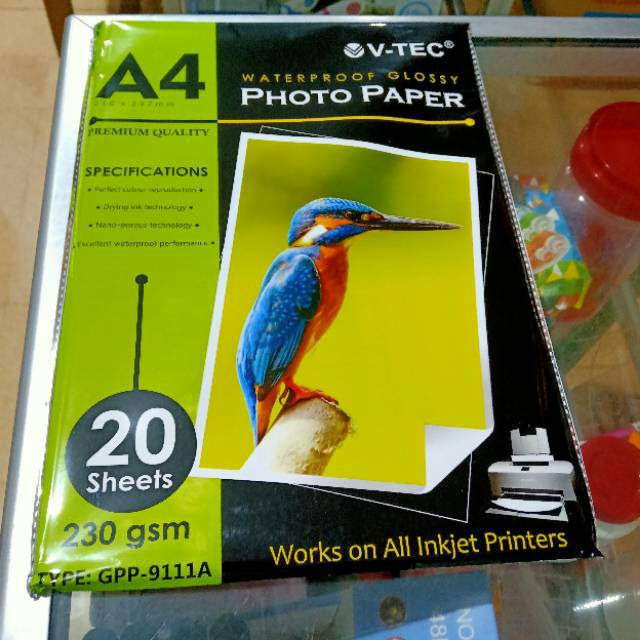 

Photo Paper / Kertas Foto / Kertas Photo V-Tec Van Art A4 210gsm Glossy (Acb Berkah Stationery)