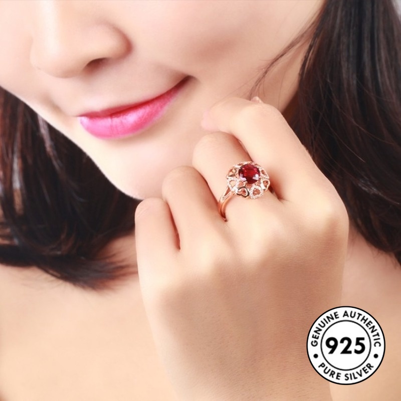 Cincin Sterling Silver 925 Dengan Ruby Bentuk Hati Warna Rose Gold Untuk Wanita