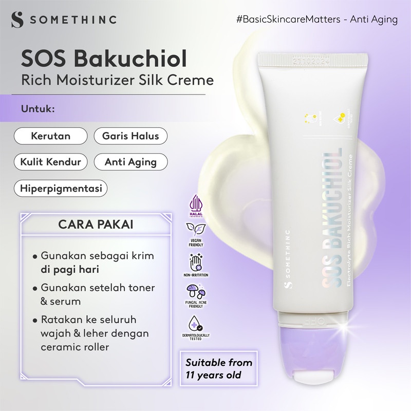 Somethinc SOS Bakuchiol Electrolyte Rich Moisturizer Silk Creme - Krim Pagi 25ml