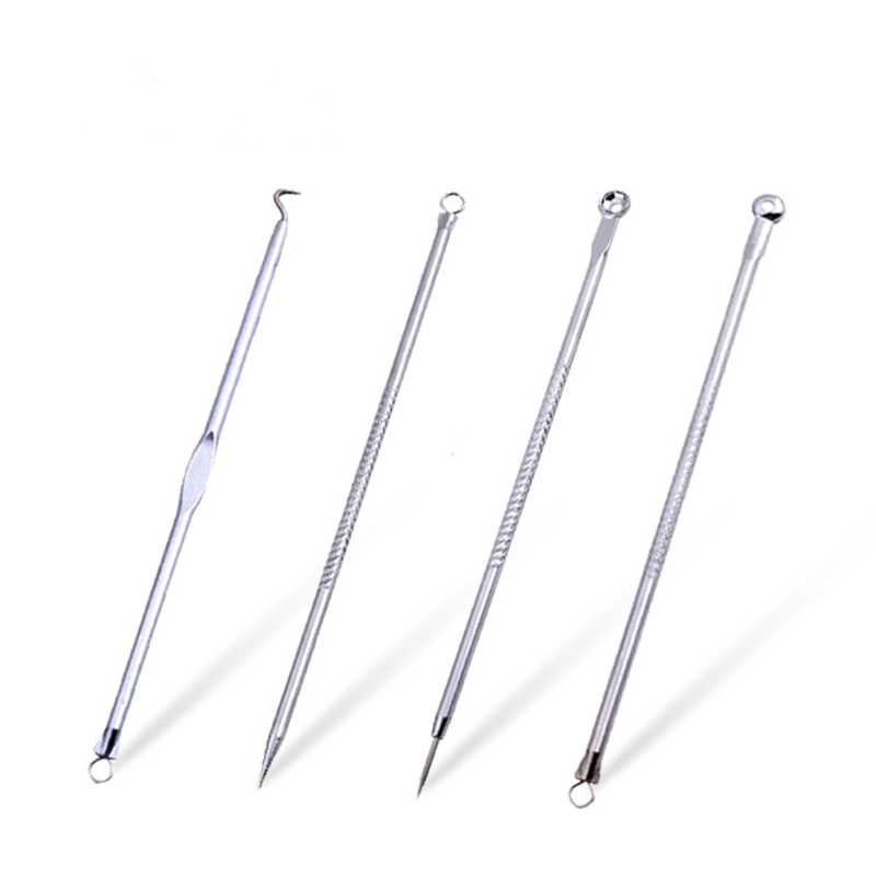 [4 pcs] Alat Pencet Komedo dan Jerawat Set Stainless Steel / Face Care Skin Acne Pimple Needle Remover Kit 4PCS / Alat Pemencet Komedo untuk Wanita dan Pria Jarum Pemencet Pencabut Komedo Jerawat / Peralatan Pembersih Muka Perlengkapan Facial