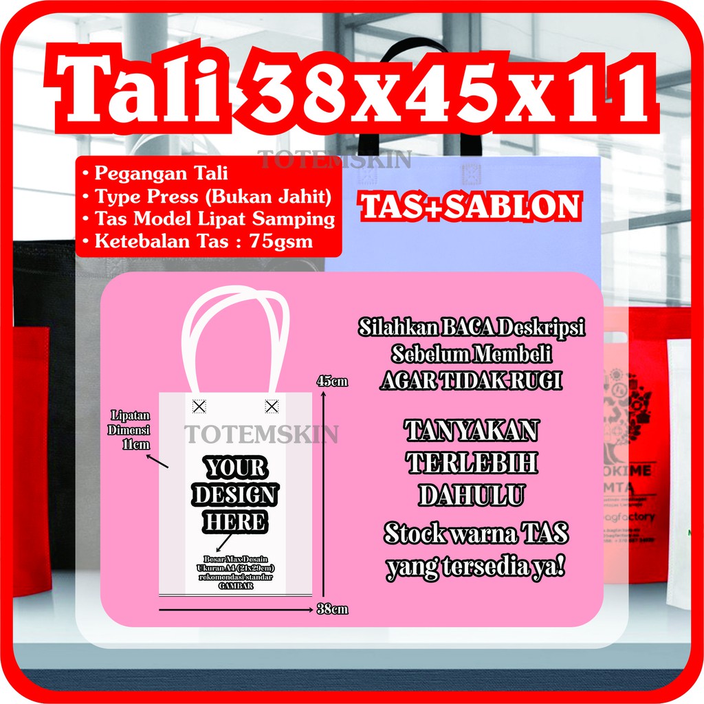 

Tas 38x45x11cm Plus Sablon 1Sisi / 1Warna