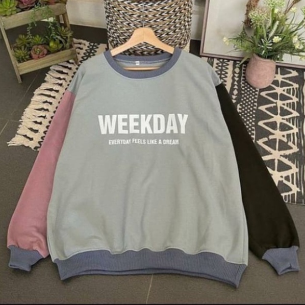 COD - WEEKDAY XXL OVERSIZE SWEATER PREMIUM FLEECE TEBAL Outerwear Crewneck Casual Basic Color Fashion OOTD Remaja Wanita Korean Style Muslim Termurah-2