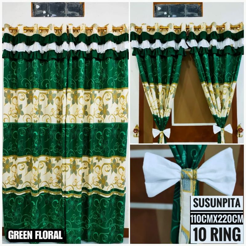 GORDEN RUMBAI SUSUN PITA SEMOKRING 10 MOTIF GREEN FLORAL