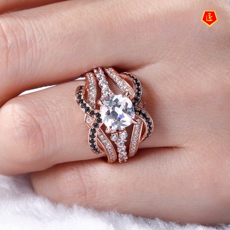 [Ready Stock]Women's Creative Rose Gold Full Diamond Ring Set