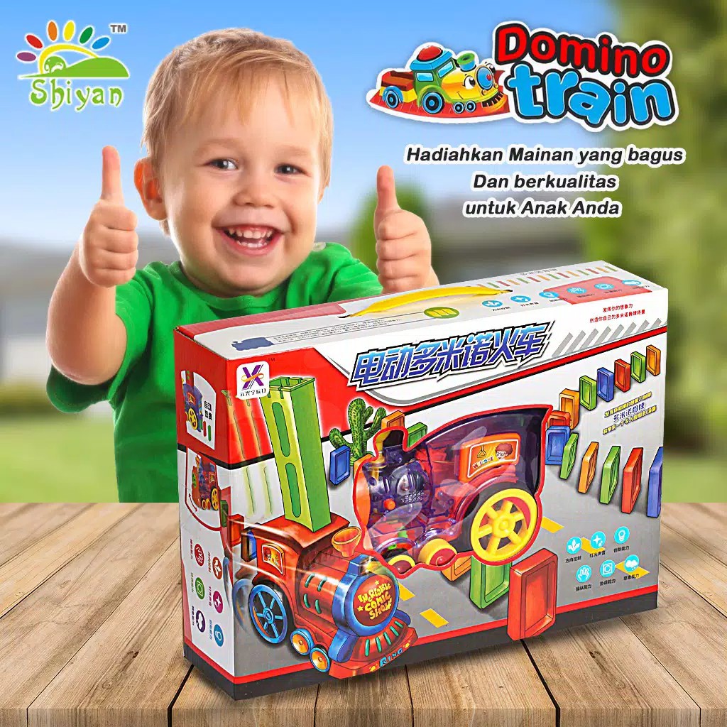 MAINAN EDUKASI KERETA API CUTE TRAIN ANAK PENYUSUN DOMINO AUTOMATIC TRAIN DOMINO