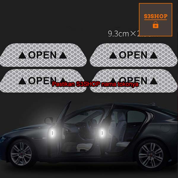 Sticker Reflector Pintu Mobil OPEN Car Reflective Stiker OPEN 4pcs