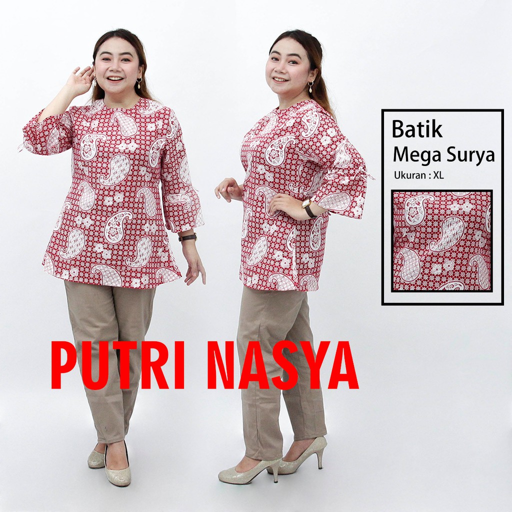 Blouse Jumbo Batik / Atasan Wanita Jumbo Batik SizeS-M-L-XL-XXL-3L-4L-5L Model Lengkap Seragam Batik