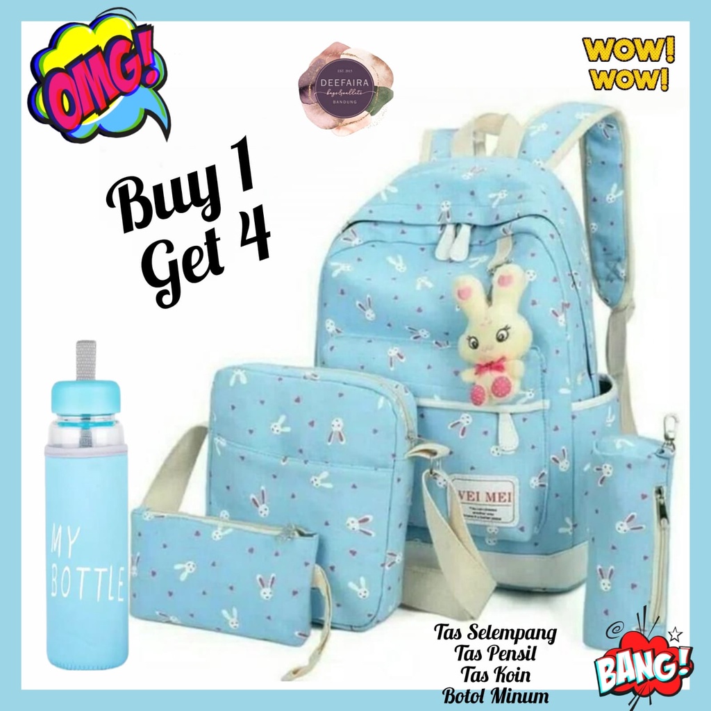 Tas Sekolah Anak Perempuan Motif Kelinci Lucu Buy 1 Get 4 Khusus Untuk Anak Tk Dan Sd