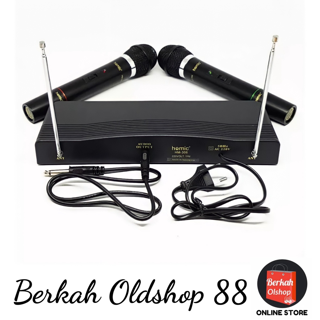 Berkah Oldshop 88 - Mic Wireless Homic HM-306 Microphone Double Mik