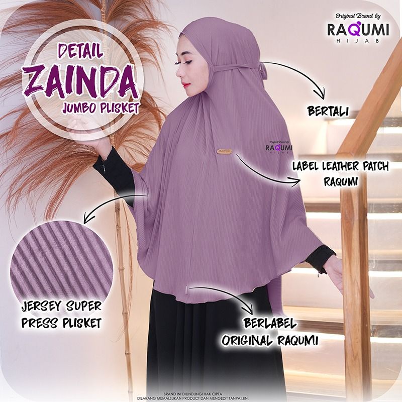 Bergo ZAINDA Jumbo Plisket Ori RAQUMI Hijab-7