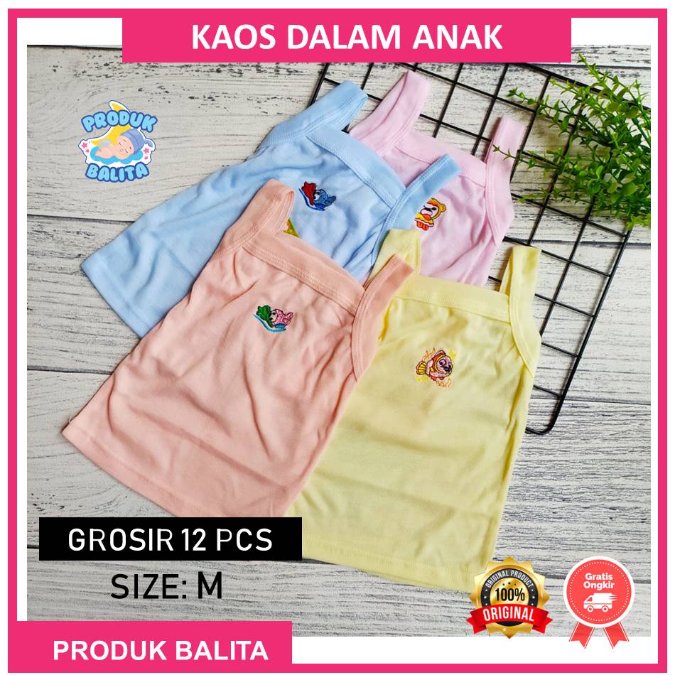 Grosir 12 Pcs Kaos Dalam Anak Laki-laki Perempuan Ukuran M Kaos Singlet Anak Murah