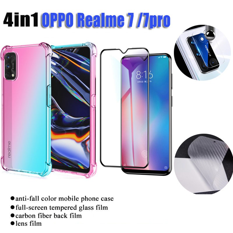 4 in 1 Pelindung Layar + Soft case berwarna disertai fitur Airbag Anti Crack Realme 7 + Pro