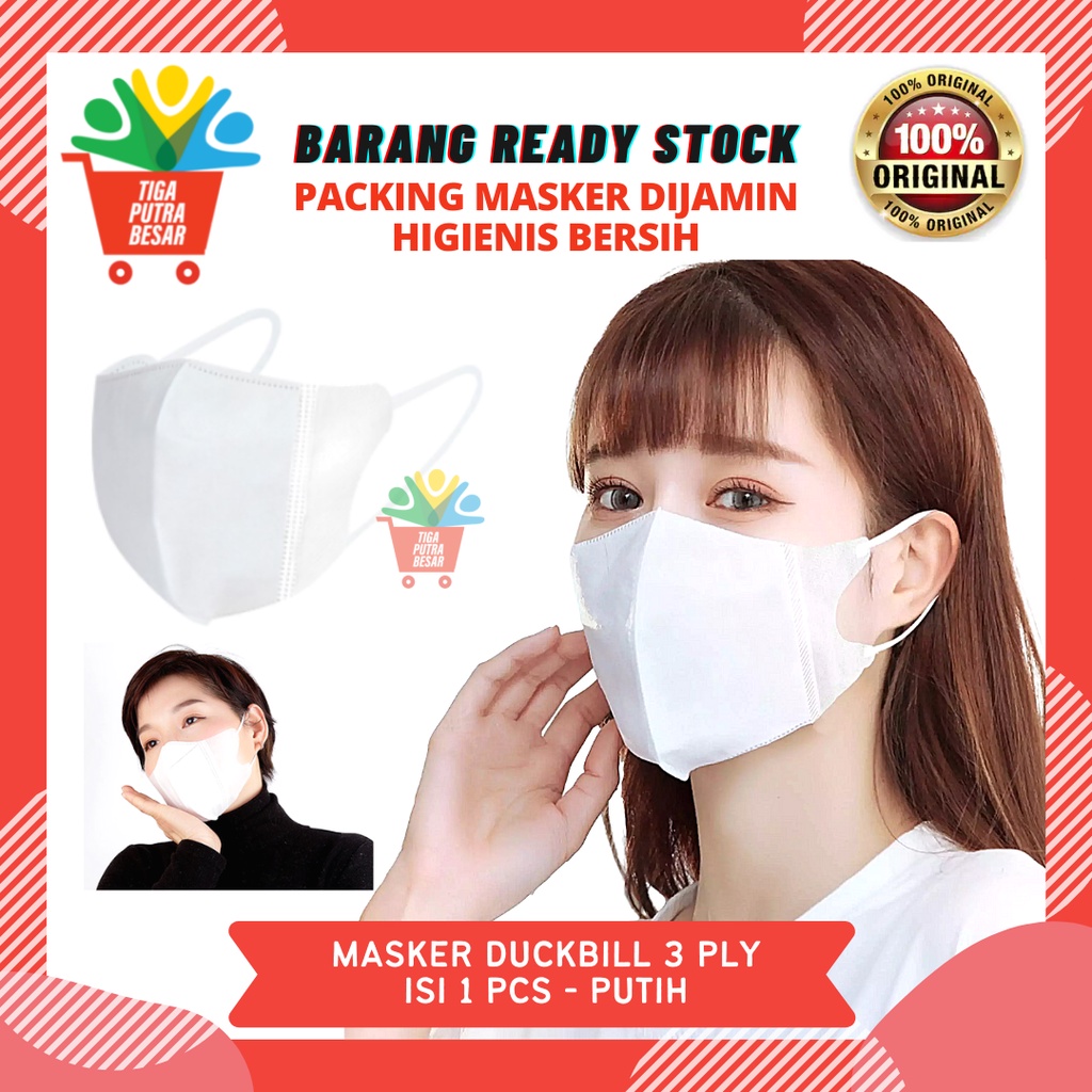 MASKER DUCKBILL WARNA PUTIH 1 PCS - MASKER IMPOR KOREA GOOD QUALITY