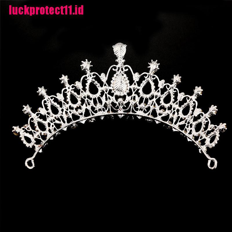 (LUCK) Mahkota / Tiara Motif Bunga Aksen Kristal + Mutiara + Berlian Imitasi Untuk Wanita / Pernikahan