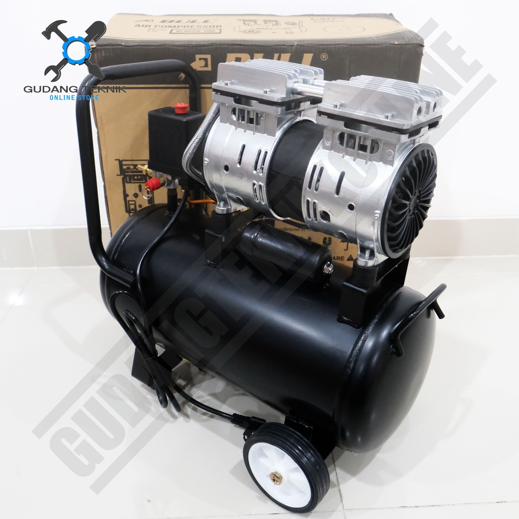 Kompresor Angin Tanpa Oli 24L BLAC24-100 BULL 1HP / Air Compressor Oilless BLAC 100 24 Liter BULL