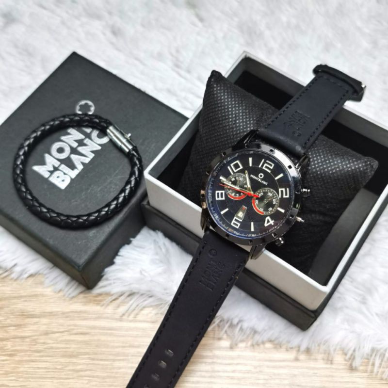 (Y)JAM TANGAN MONTBLANC NEW COLLECTION FASHION PRIA TALI KULIT PREMIUM FREE BOX KANCING + GELANG