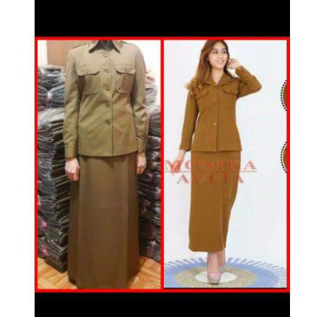 baju seragam dinas kantor pdh guru pangkat coklat wanita