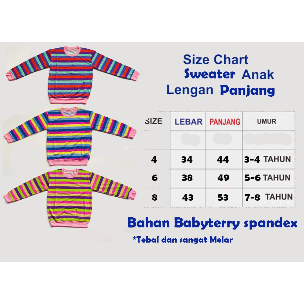 Sweater Anak motif Salur Pelangi umur 3 - 8 tahun