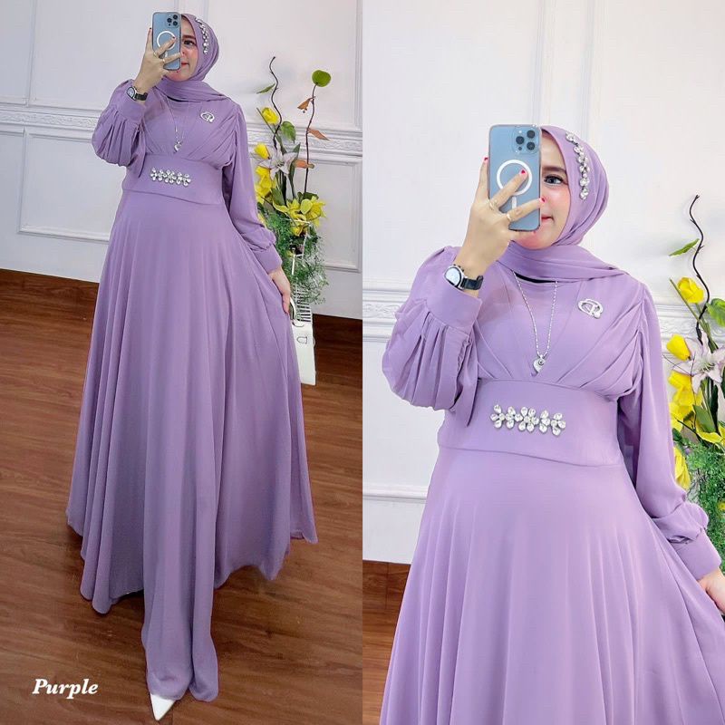 DELIA DRESS ORIGINAL CERUTY PREMIUM SET PASMINA/DRESS MAXY FULL FURRING/GAMIS CERUTY BABYDOLL/GAMIS MUSLIMAH/FAR MOSLEMSTORE