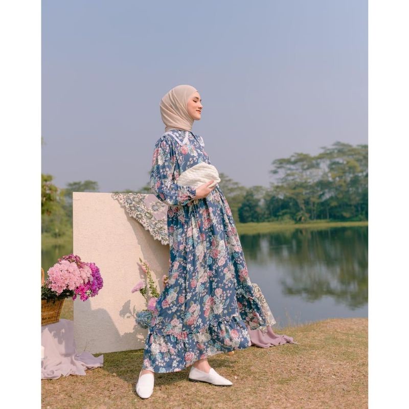 TERMURAH MIDIDRESS ROSIN MIDI // MOTIF BUNGA CANTIK TERLARIS