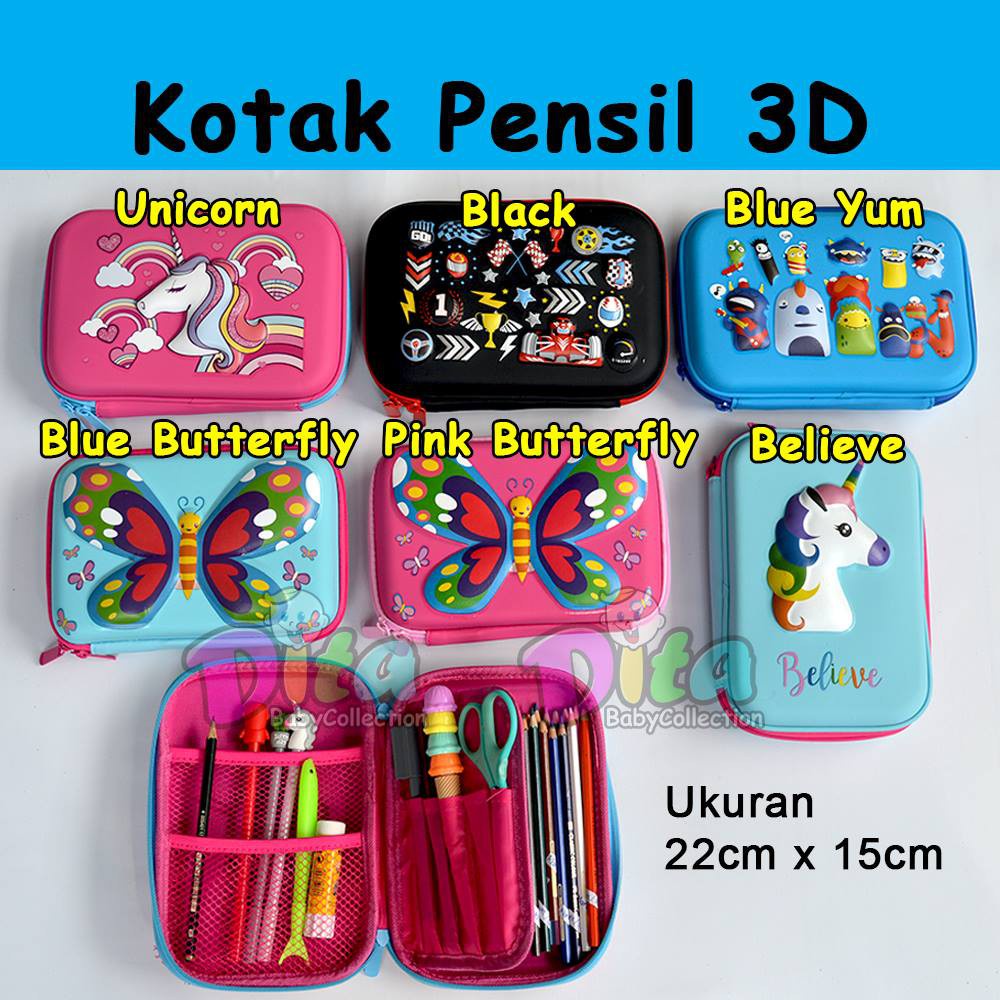 

Kotak Tempat Pensil Embos 3D | Pencil Case 3D chacarter Kotak Pensil karakter timbul Model Serba Guna Desain Kartun Unicorn Lucu, Bahan EVA