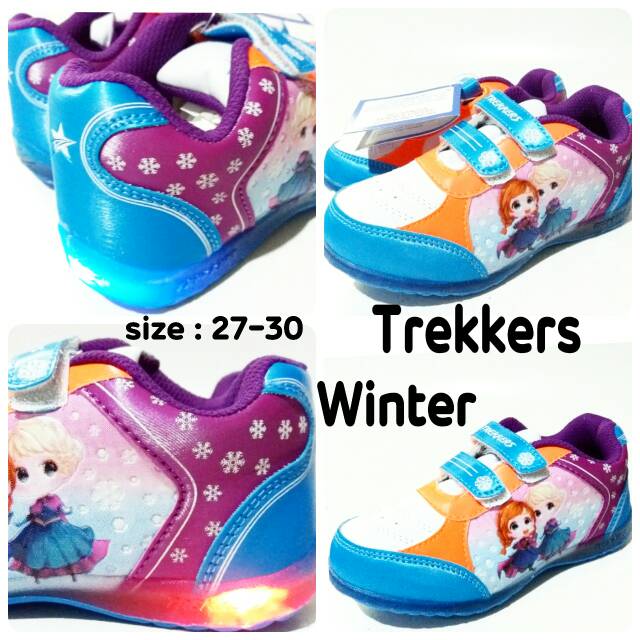 Sepatu sekolah anak junior Trekkers Winter sepatu led terbaru dan termurah Gambar Frozen Elza Anna