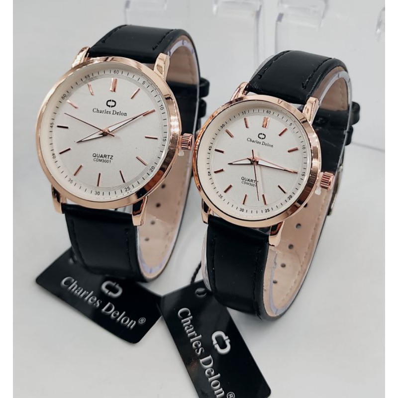 JAM TANGAN COUPLE PRIA/WANITA CHARL'ES DELLON KULIT, ORIGINAL WATER RESIST PROMO TERMURAH