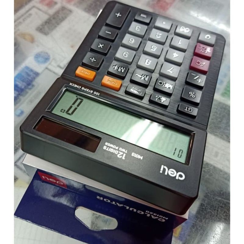 CALCULATOR KALKULATOR KANTOR CHECK CORRECT 12 DIGIT DELI SOLAR POWERED